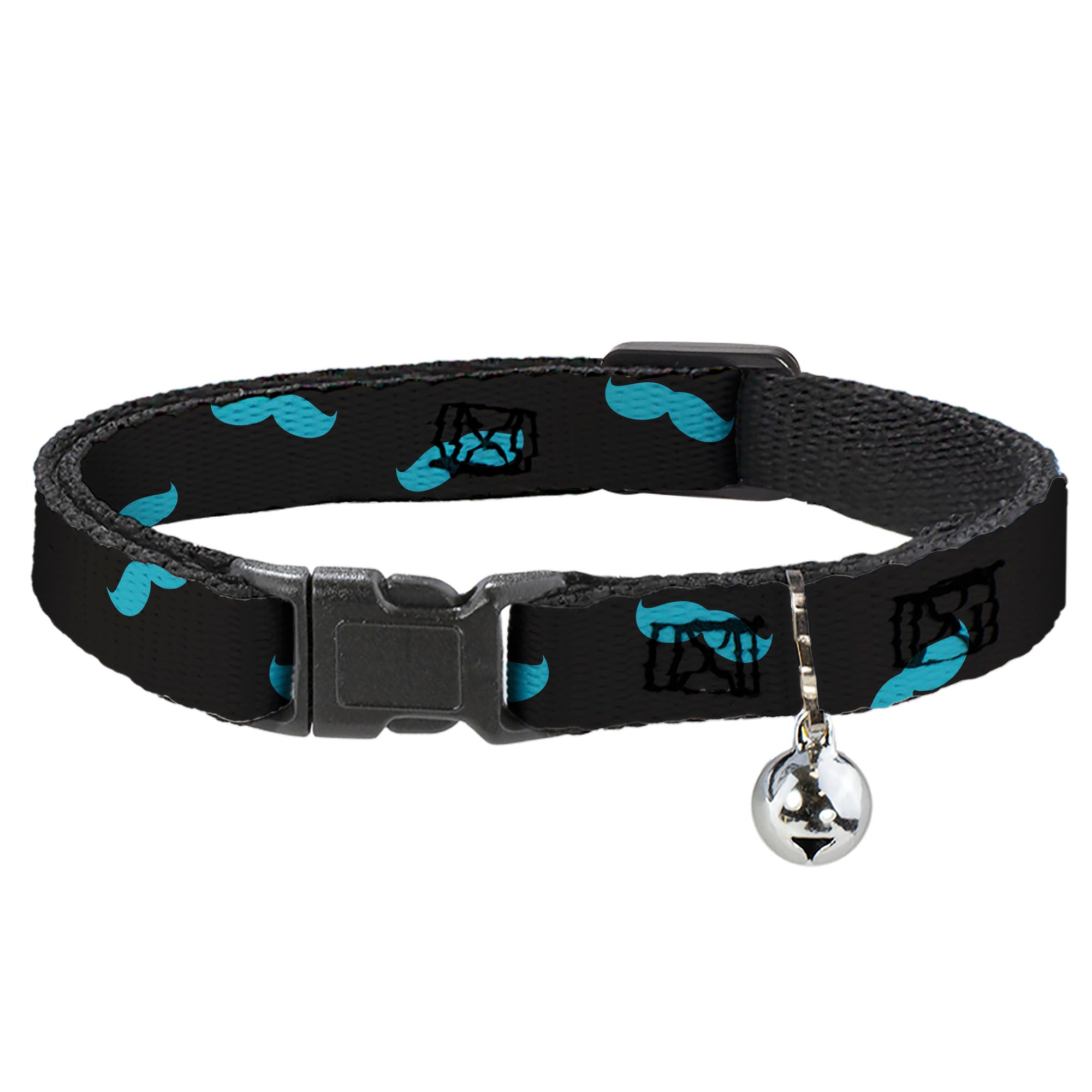 Cat Collar Breakaway - Mustaches Scattered Black Turquoise Breakaway Cat Collars Buckle-Down