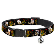 Cat Collar Breakaway - Maneki Neko Lucky Cats Gold Black White Breakaway Cat Collars Buckle-Down