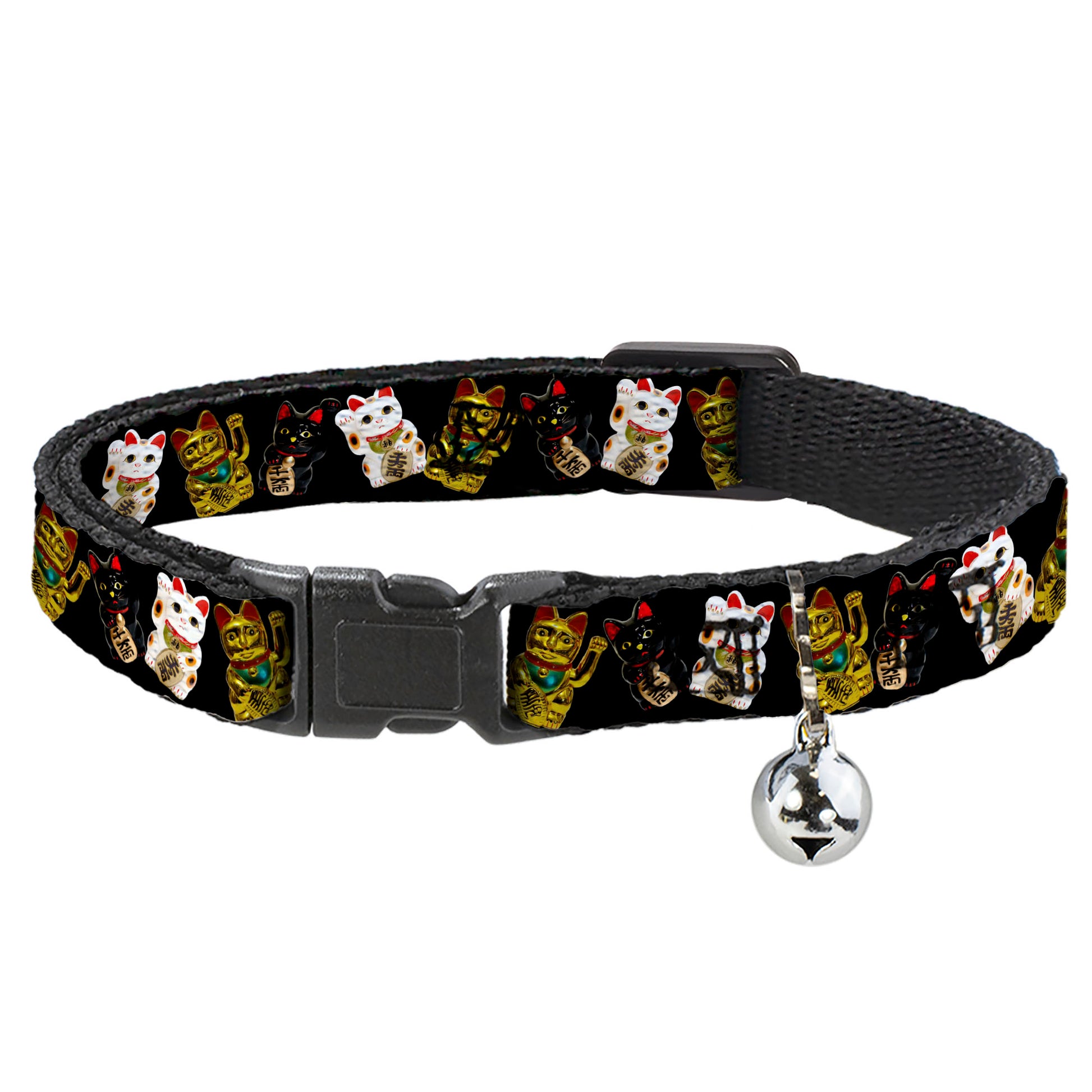 Cat Collar Breakaway - Maneki Neko Lucky Cats Gold Black White Breakaway Cat Collars Buckle-Down
