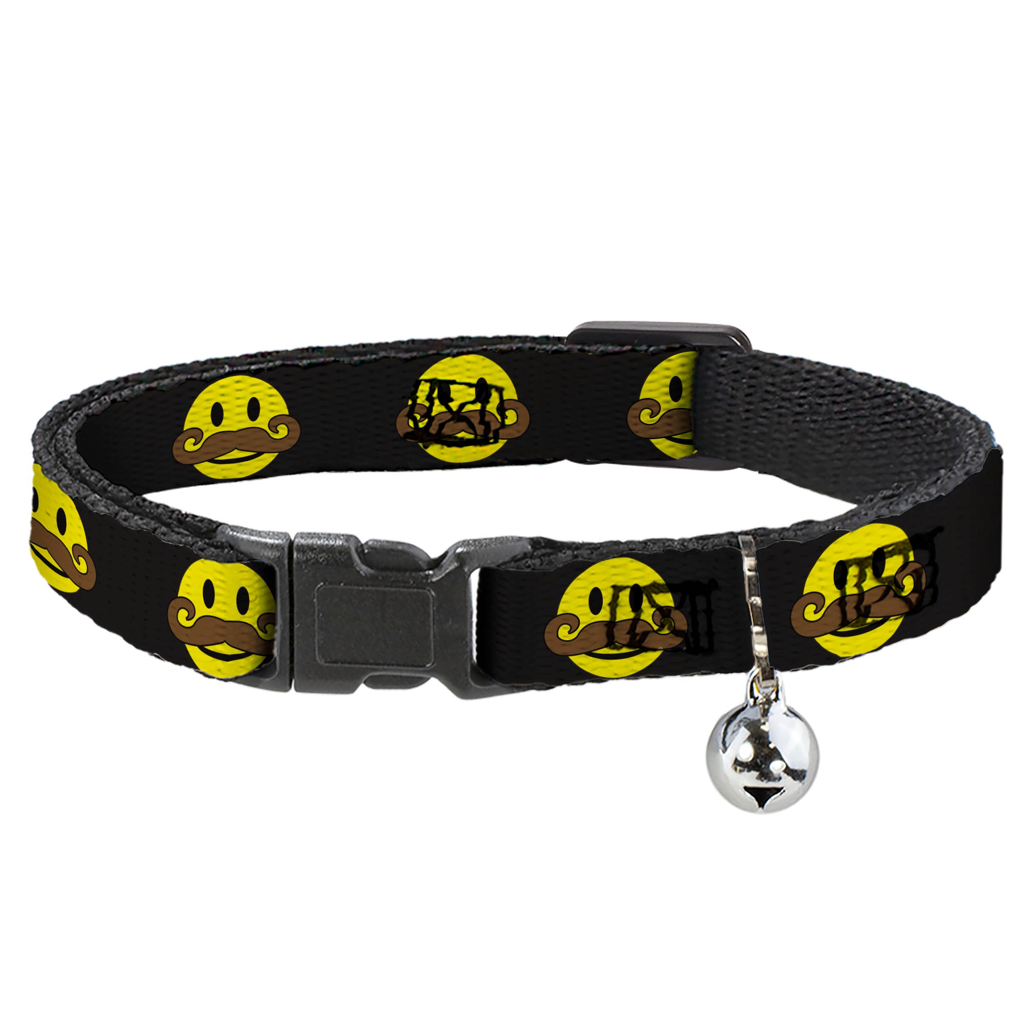 Cat Collar Breakaway - Mustache Happy Face Black Yellow Brown Breakaway Cat Collars Buckle-Down