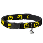 Cat Collar Breakaway - Mustache Happy Face2 Black Yellow Black Breakaway Cat Collars Buckle-Down