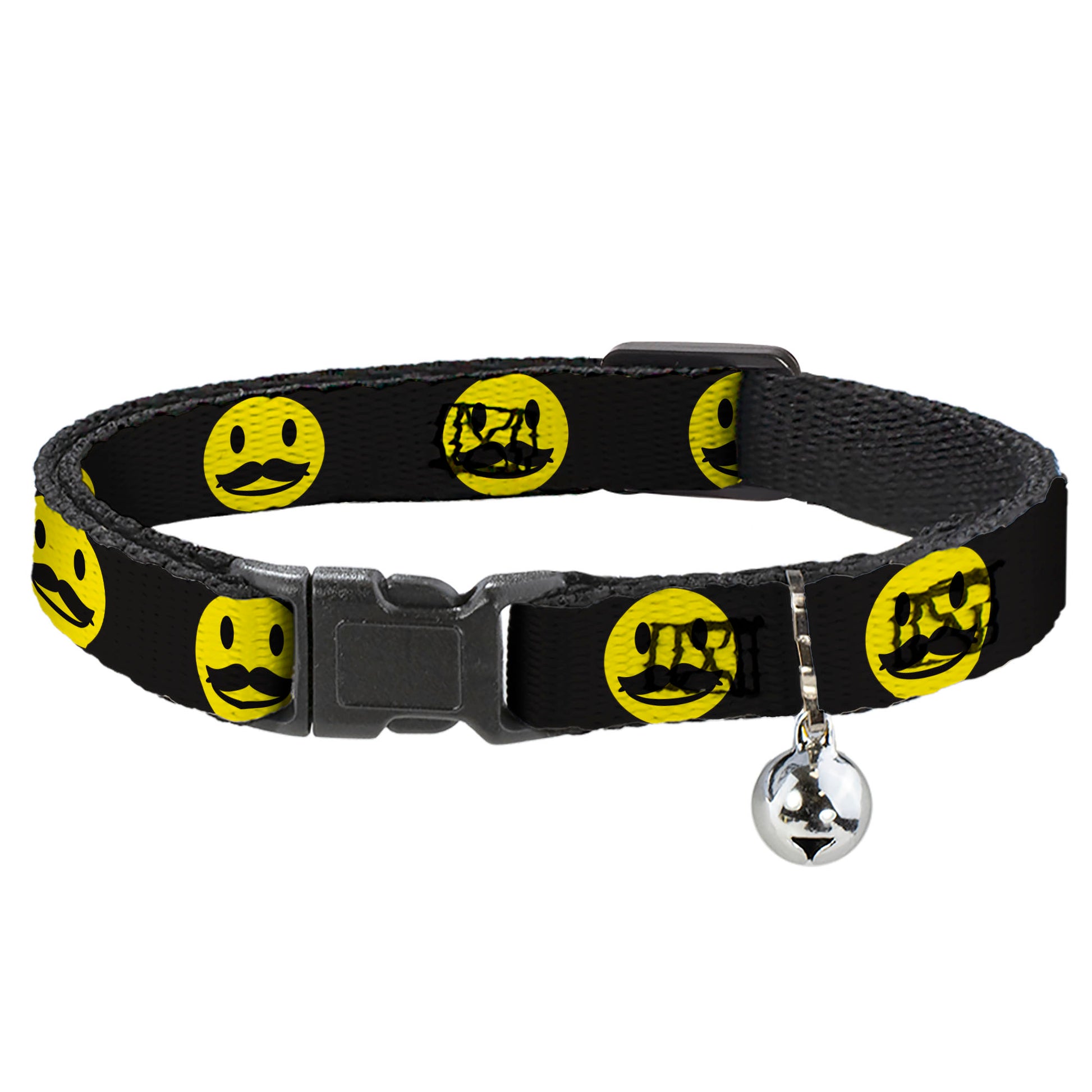 Cat Collar Breakaway - Mustache Happy Face2 Black Yellow Black Breakaway Cat Collars Buckle-Down