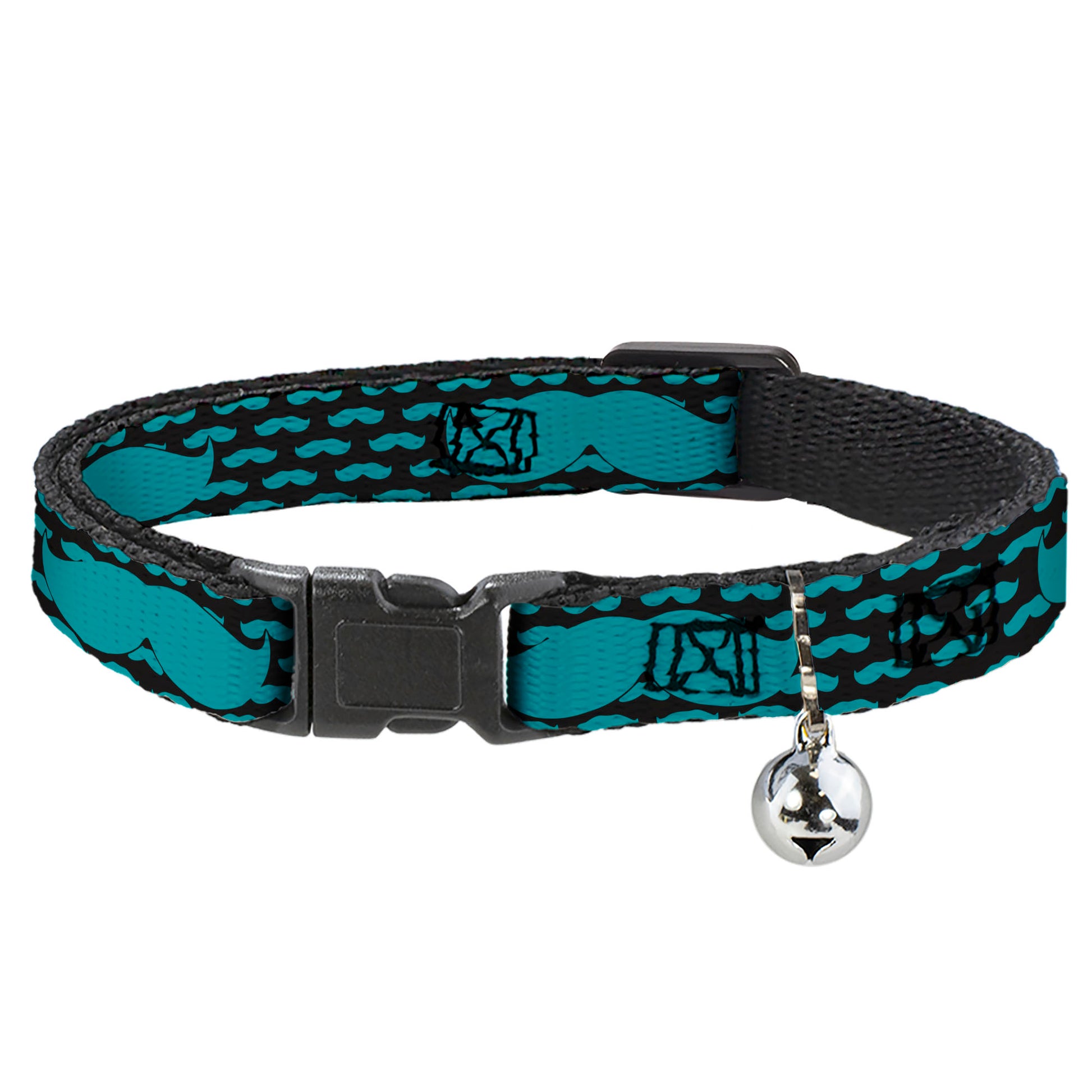 Cat Collar Breakaway - Mustaches Mini Single Repeat Black Turquoise Breakaway Cat Collars Buckle-Down
