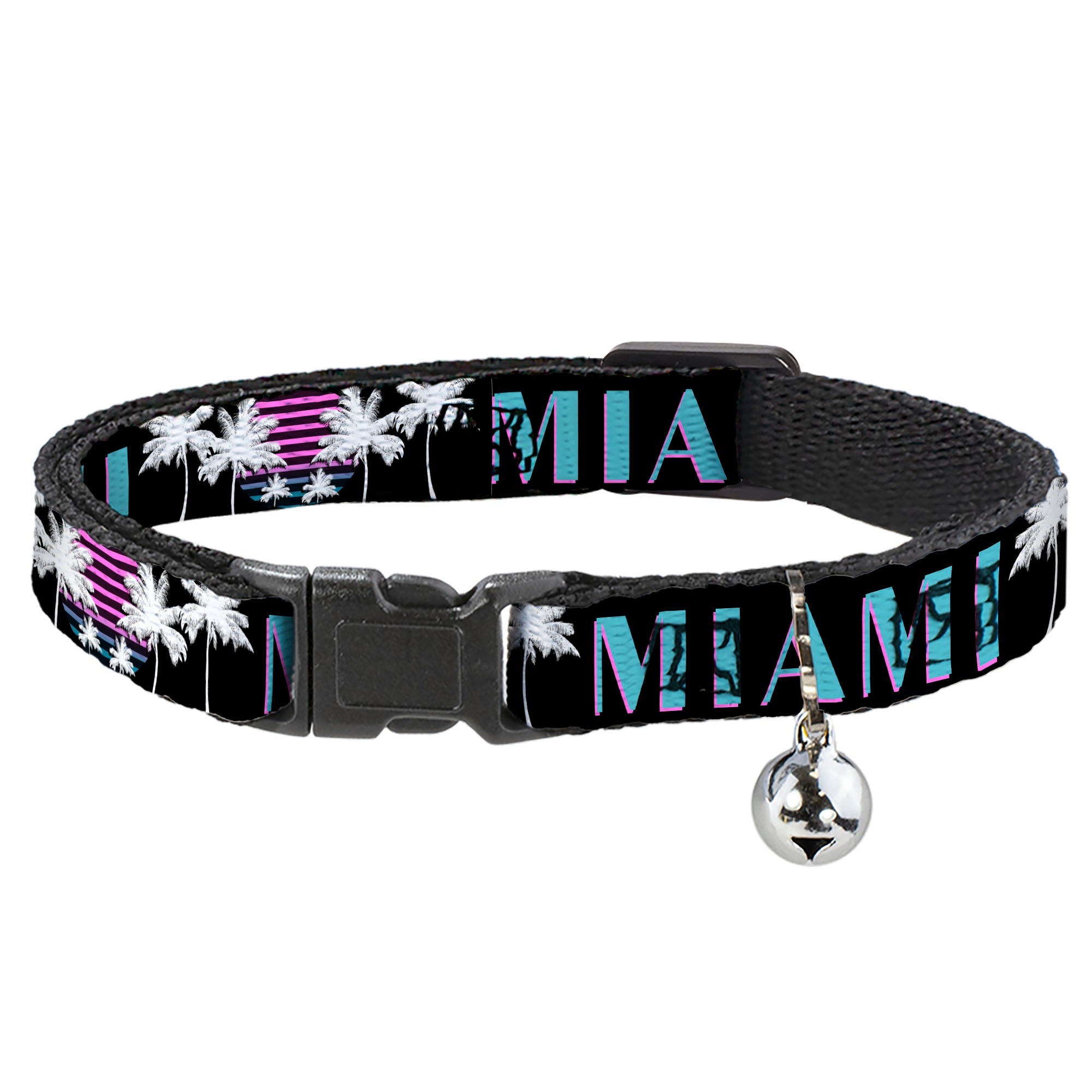 Cat Collar Breakaway - MIAMI Palm Trees Black White Pink Teal Breakaway Cat Collars Buckle-Down