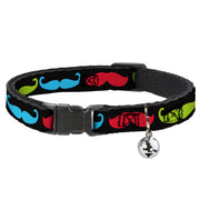 Cat Collar Breakaway - Mustaches-4 Black Multi Color Breakaway Cat Collars Buckle-Down