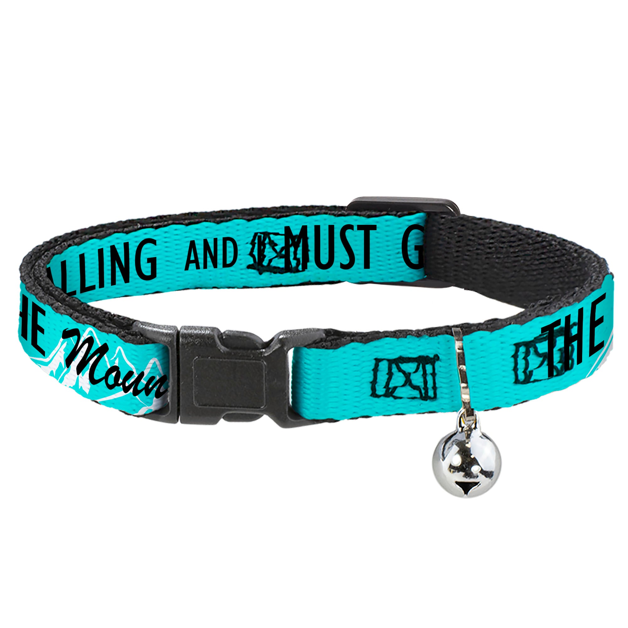 Cat Collar Breakaway - THE MOUNTAINS ARE CALLING AND I MUST GO Mountains Outline2 Teal White Black Breakaway Cat Collars Buckle-Down