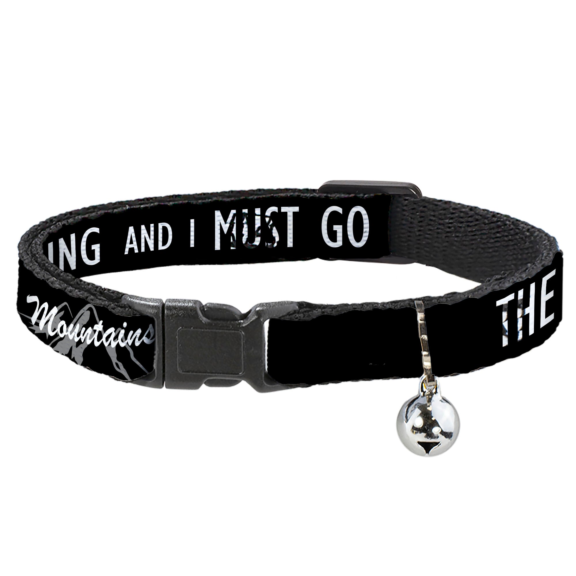 Cat Collar Breakaway - THE MOUNTAINS ARE CALLING AND I MUST GO Mountains Outline3 Black Gray White Breakaway Cat Collars Buckle-Down