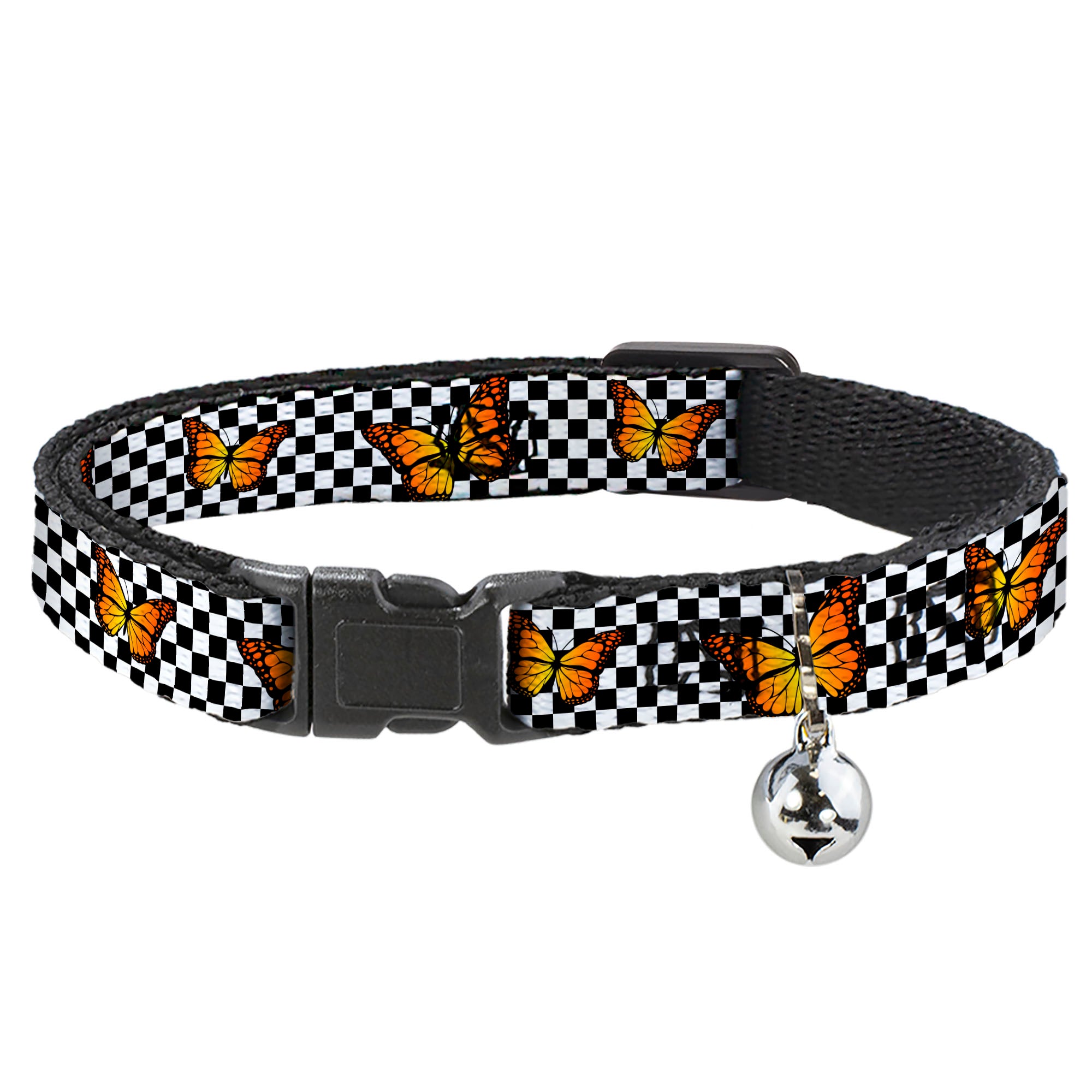 Cat Collar Breakaway - Monarch Butterfly Scattered Checker Black White Breakaway Cat Collars Buckle-Down