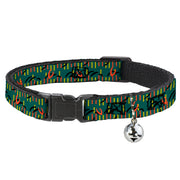 Cat Collar Breakaway - MCO Orlando International Airport Carpet Teal Orange Yellow Black Breakaway Cat Collars Buckle-Down