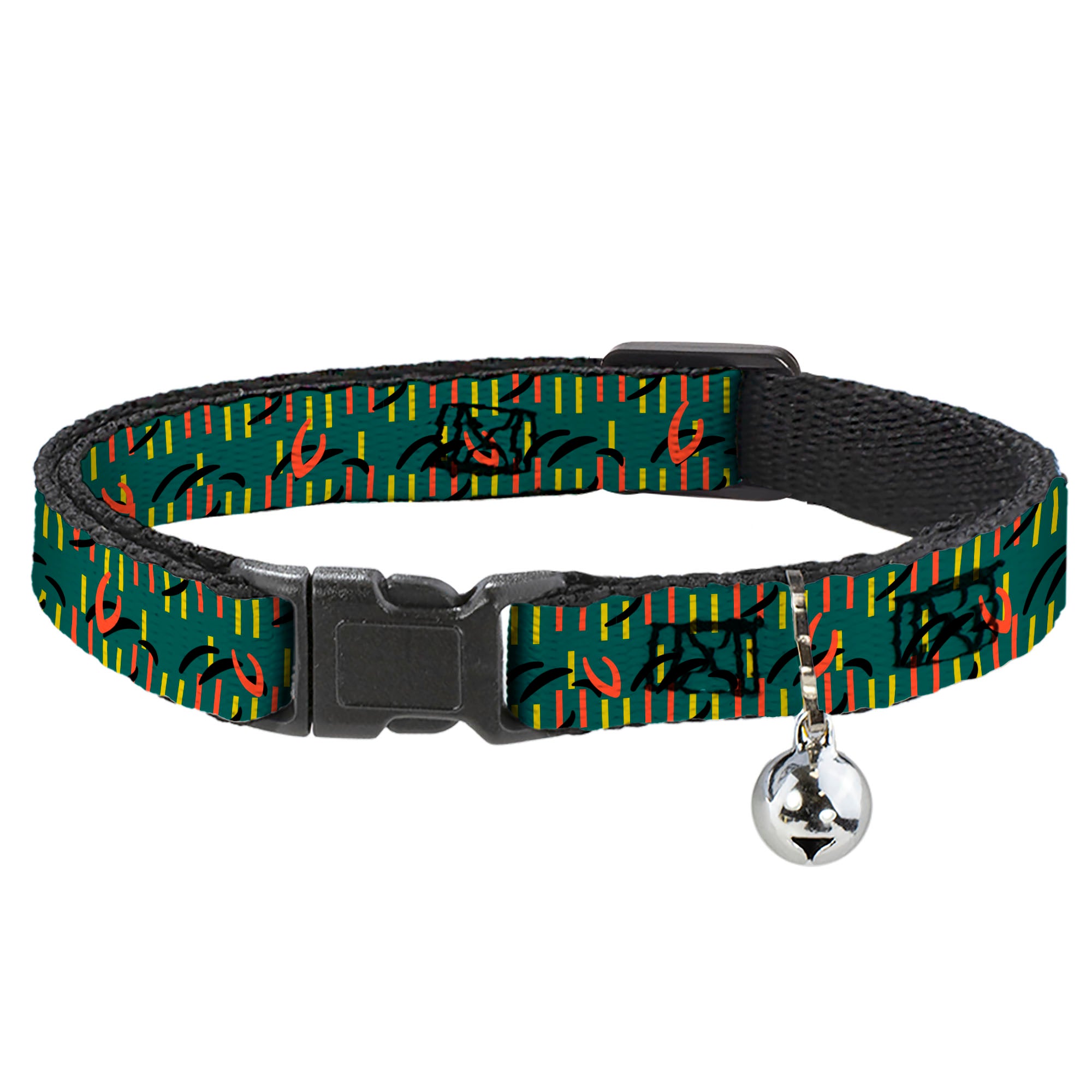 Cat Collar Breakaway - MCO Orlando International Airport Carpet Teal Orange Yellow Black Breakaway Cat Collars Buckle-Down