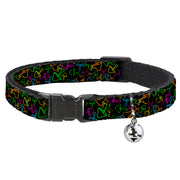 Cat Collar Breakaway with Bell - Mushroom Outline Scattered Black Multi Neon Breakaway Cat Collars Buckle-Down