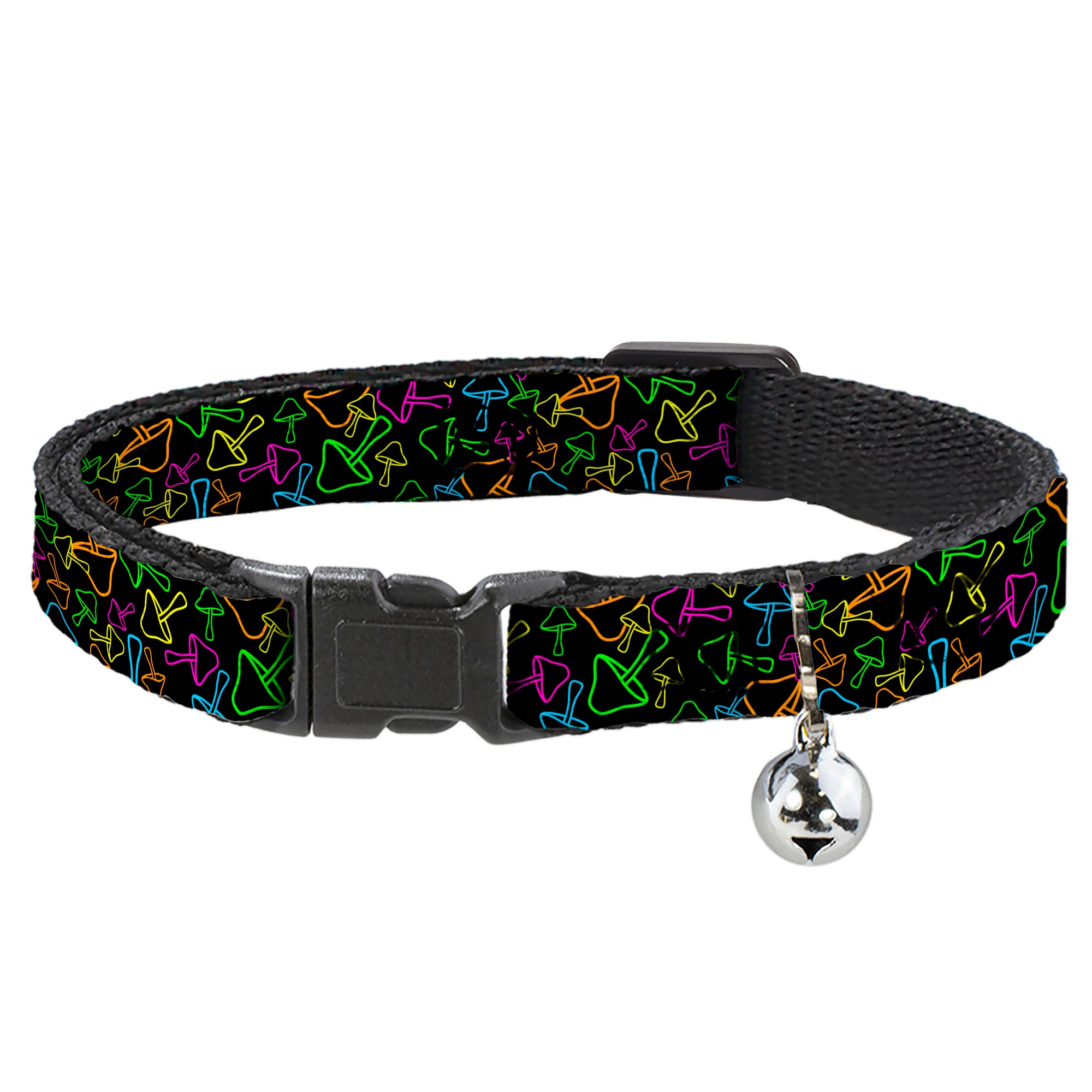 Cat Collar Breakaway with Bell - Mushroom Outline Scattered Black Multi Neon Breakaway Cat Collars Buckle-Down