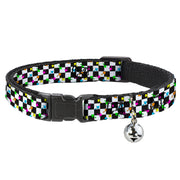 Cat Collar Breakaway with Bell - Mushrooms Scattered Checker Black White Multi Neon Breakaway Cat Collars Buckle-Down