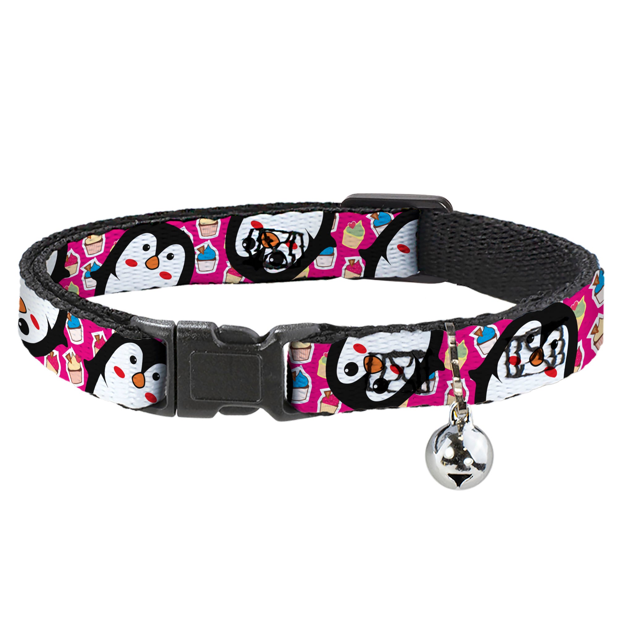 Cat Collar Breakaway - Penguins w Cupcakes Fuchsia Multi Color Breakaway Cat Collars Buckle-Down