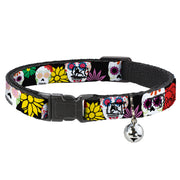 Cat Collar Breakaway - Sugar Skulls & Flowers Black Multi Color Breakaway Cat Collars Buckle-Down