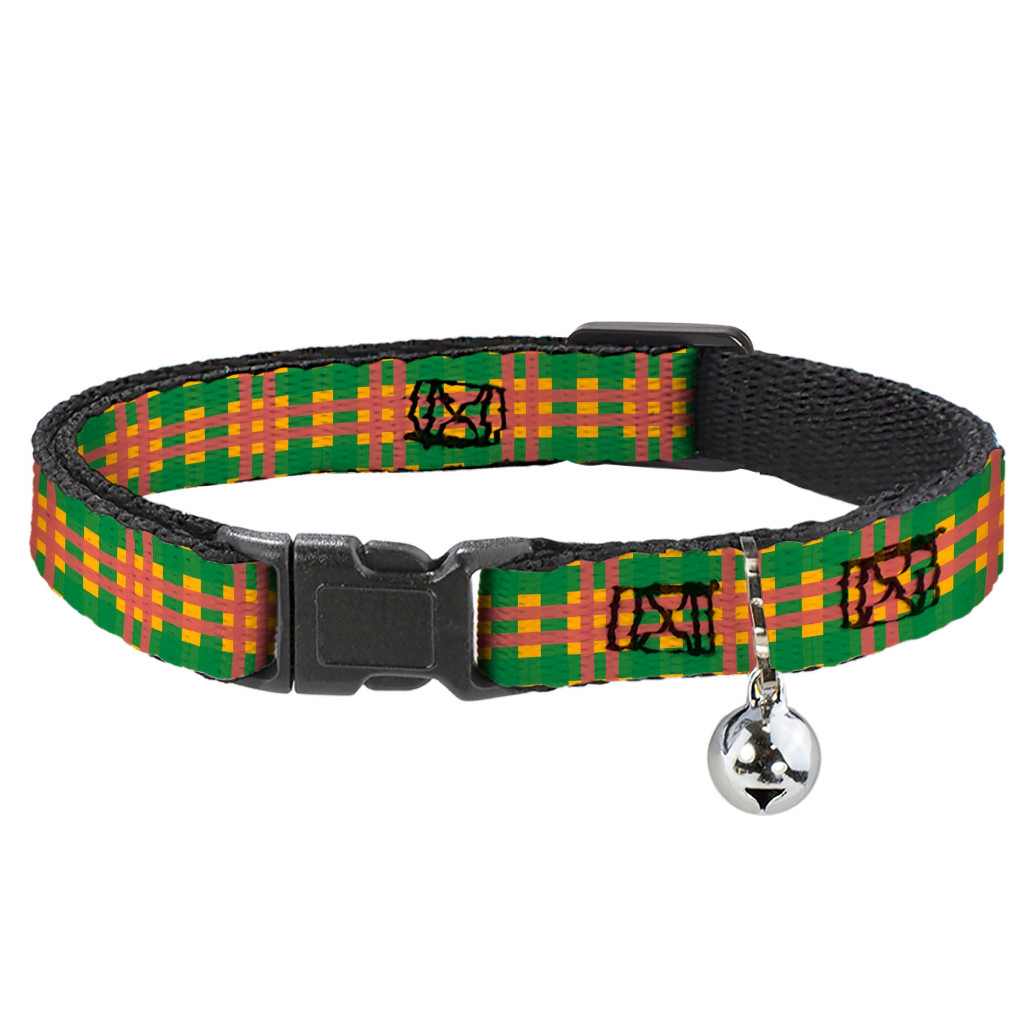 Cat Collar Breakaway - Plaid Gold Green Pink Breakaway Cat Collars Buckle-Down