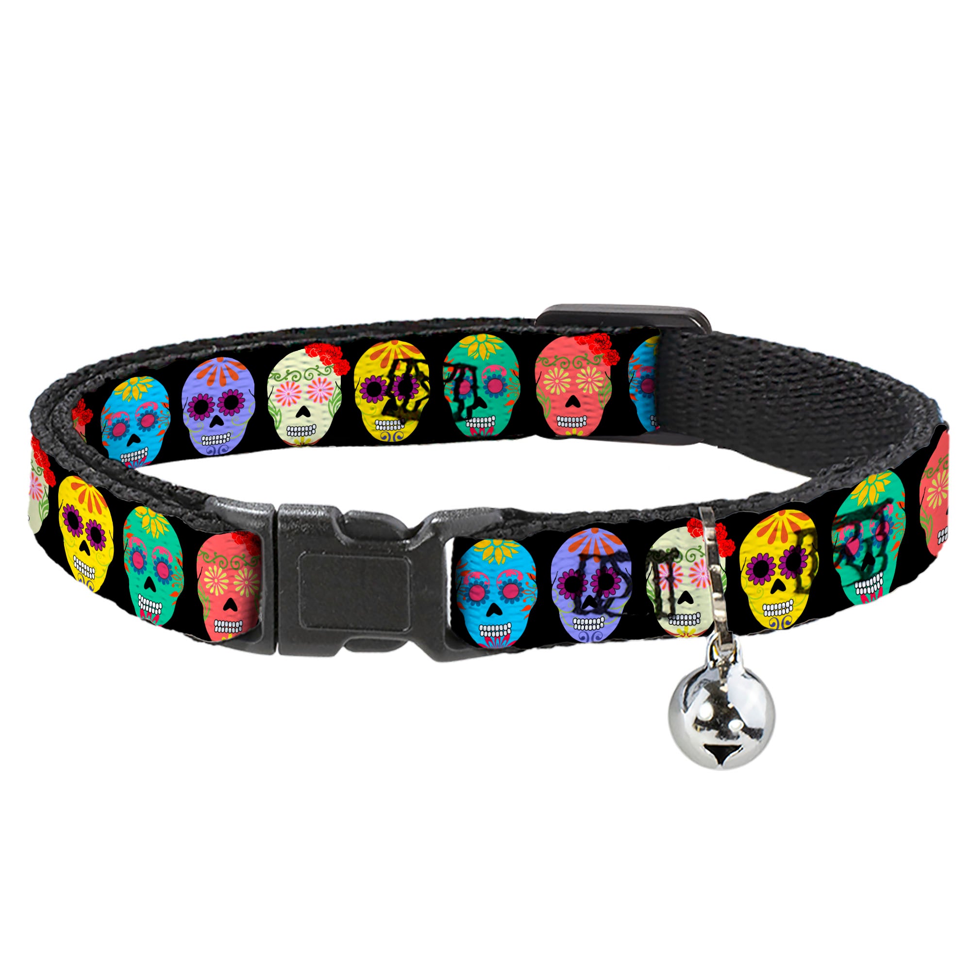 Cat Collar Breakaway - Painted Sugar Skulls Black Multi Color Breakaway Cat Collars Buckle-Down