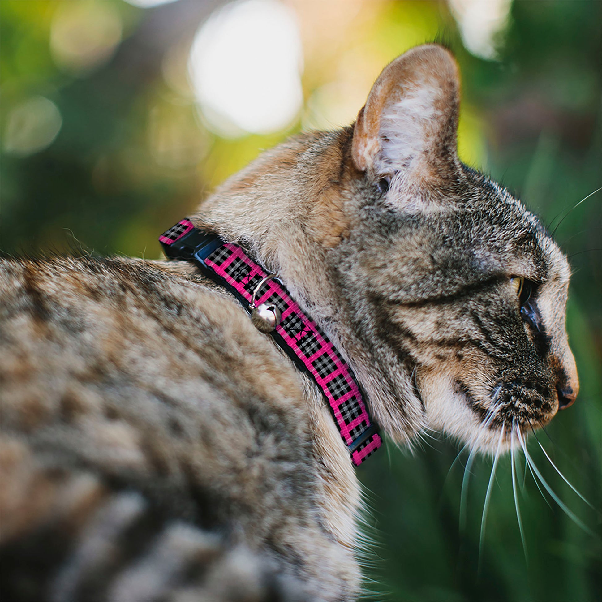 Cat Collar Breakaway - Plaid Black Gray Fuchsia Breakaway Cat Collars Buckle-Down