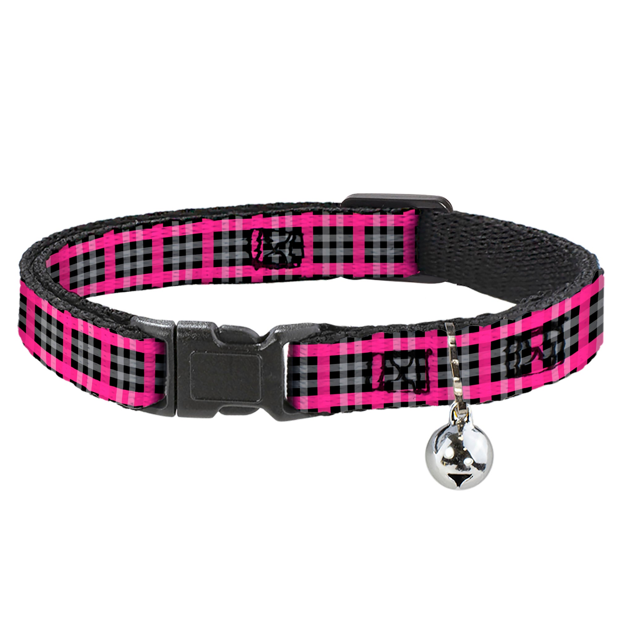 Cat Collar Breakaway - Plaid Black Gray Fuchsia Breakaway Cat Collars Buckle-Down