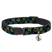 Cat Collar Breakaway - Pixilated Hibiscus Flowers Black Multi Color Breakaway Cat Collars Buckle-Down