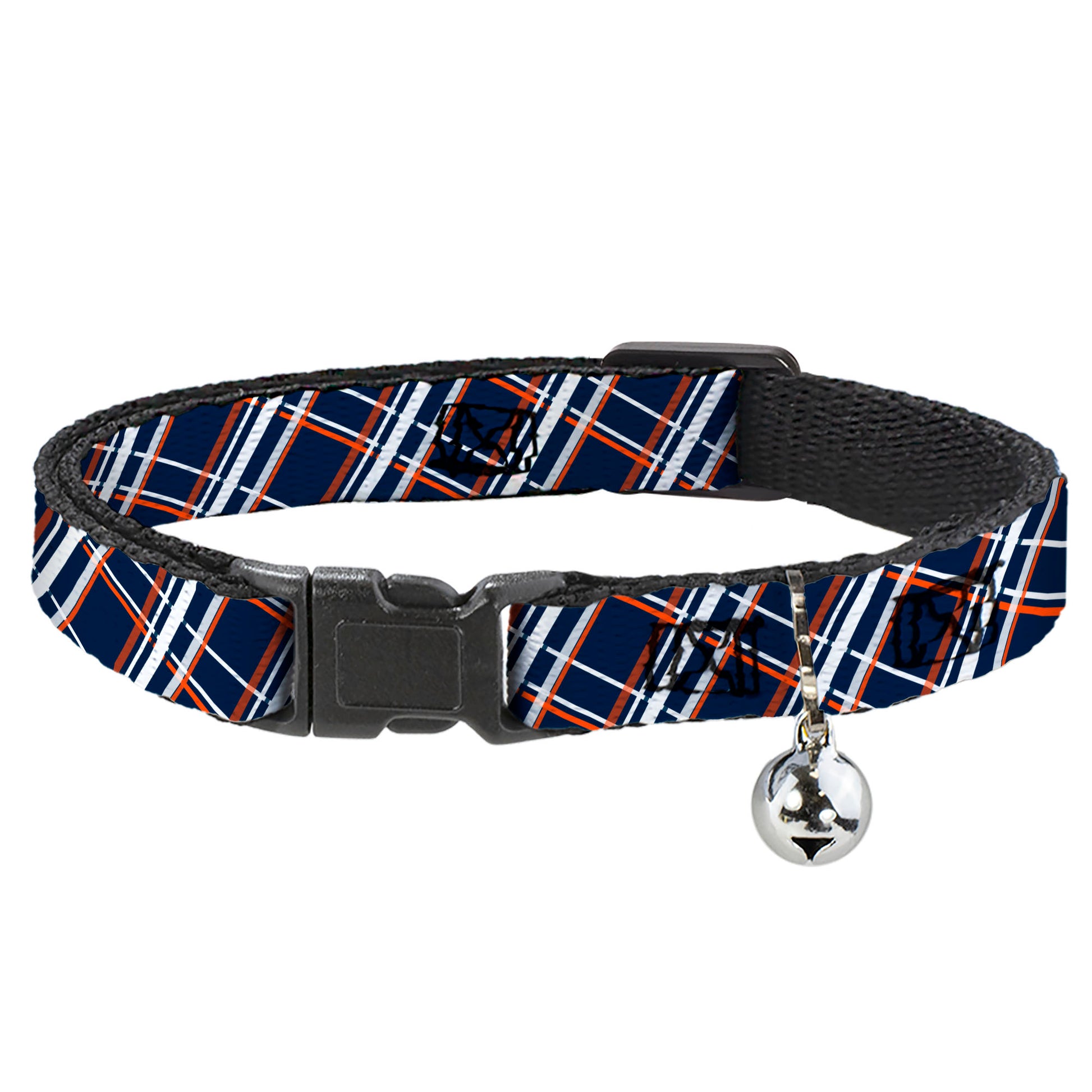 Cat Collar Breakaway - Plaid X2 Navy White Orange Breakaway Cat Collars Buckle-Down