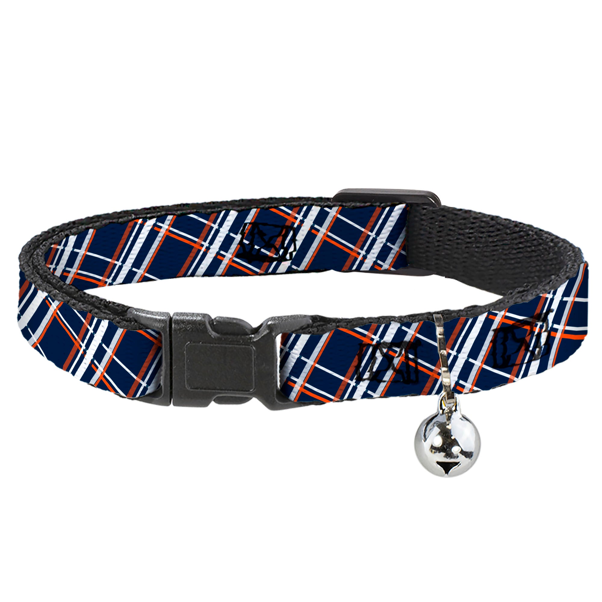 Cat Collar Breakaway - Plaid X2 Navy White Orange Breakaway Cat Collars Buckle-Down