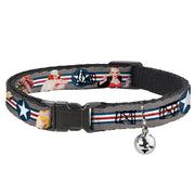 Cat Collar Breakaway - Pin Up Girl Poses Star & Stripes Gray Blue White Red Breakaway Cat Collars Buckle-Down