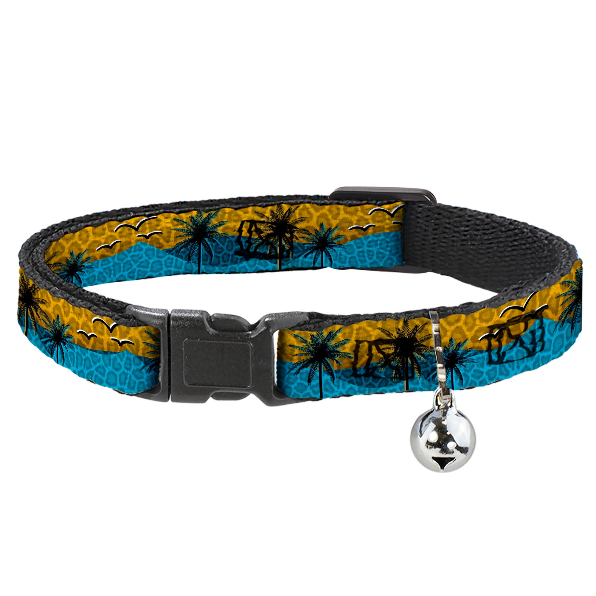 Cat Collar Breakaway - Palm Trees & Gulls Leopard Brown Blue Breakaway Cat Collars Buckle-Down