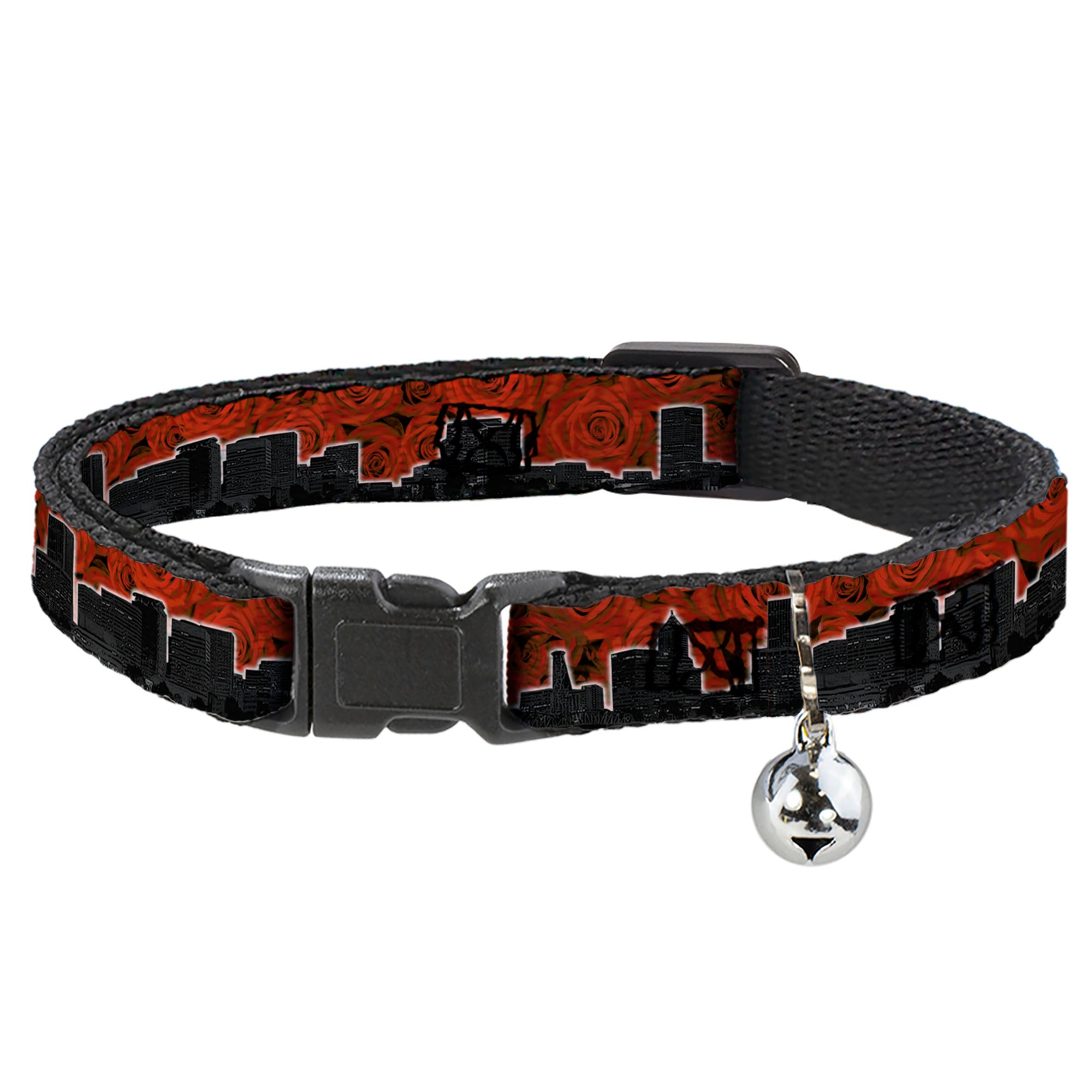 Cat Collar Breakaway - Portland Vivid Skyline Red Roses Black Breakaway Cat Collars Buckle-Down
