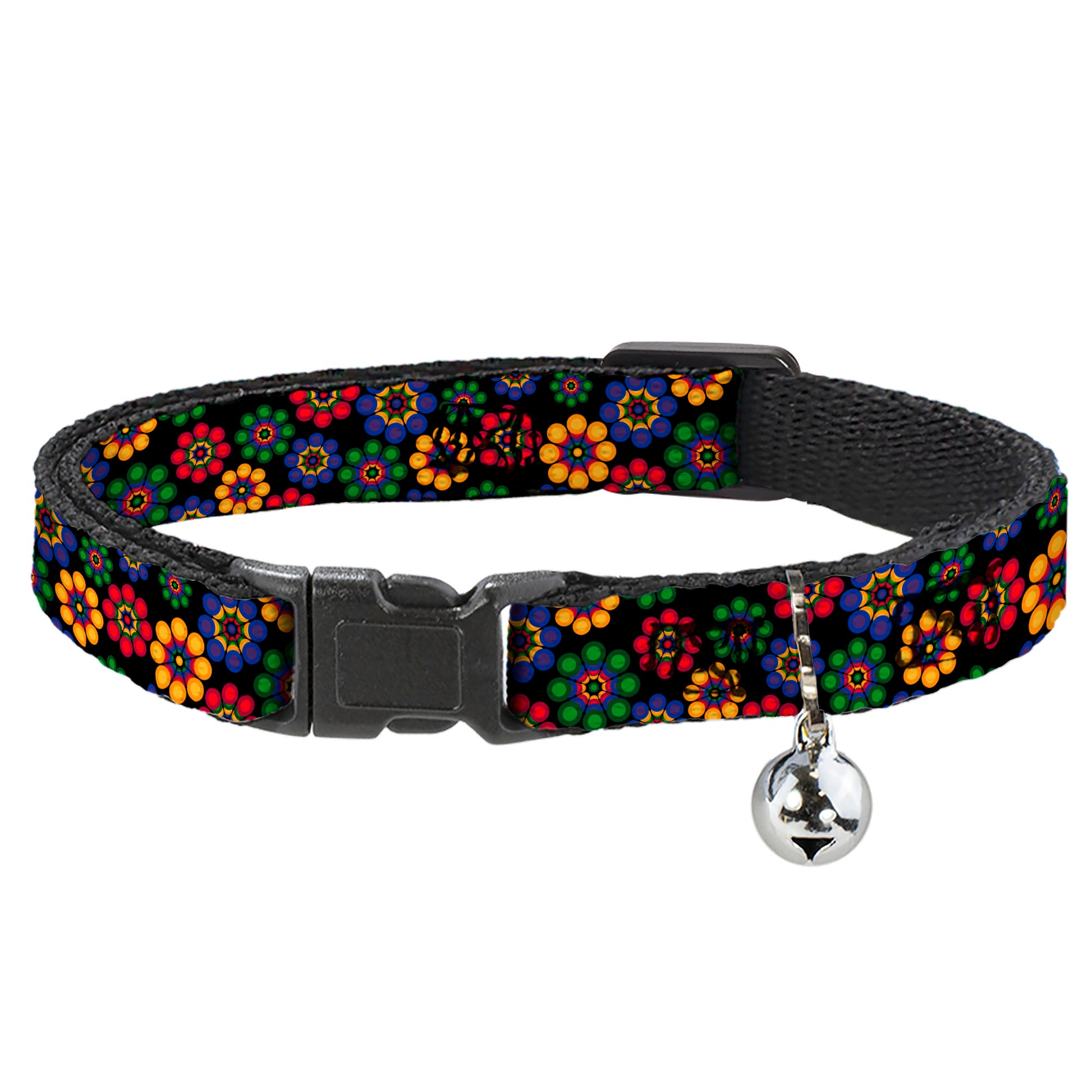 Cat Collar Breakaway - Psychedelic Daisies Black Multi Color Breakaway Cat Collars Buckle-Down