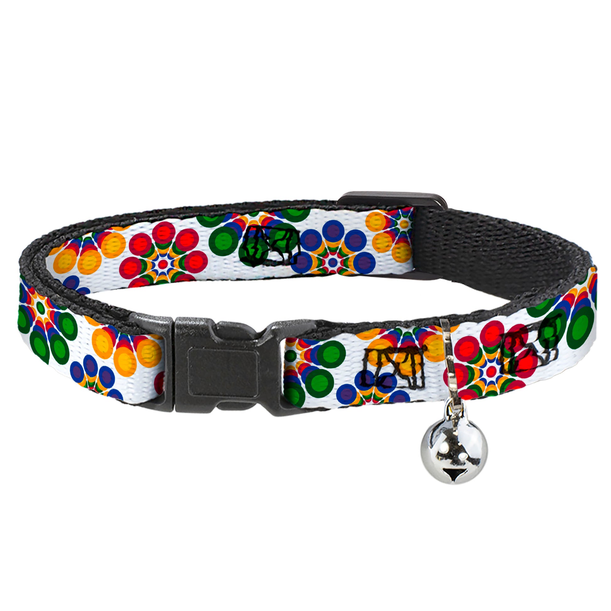 Cat Collar Breakaway - Psychedelic Daisies CLOSE-UP White Multi Color Breakaway Cat Collars Buckle-Down