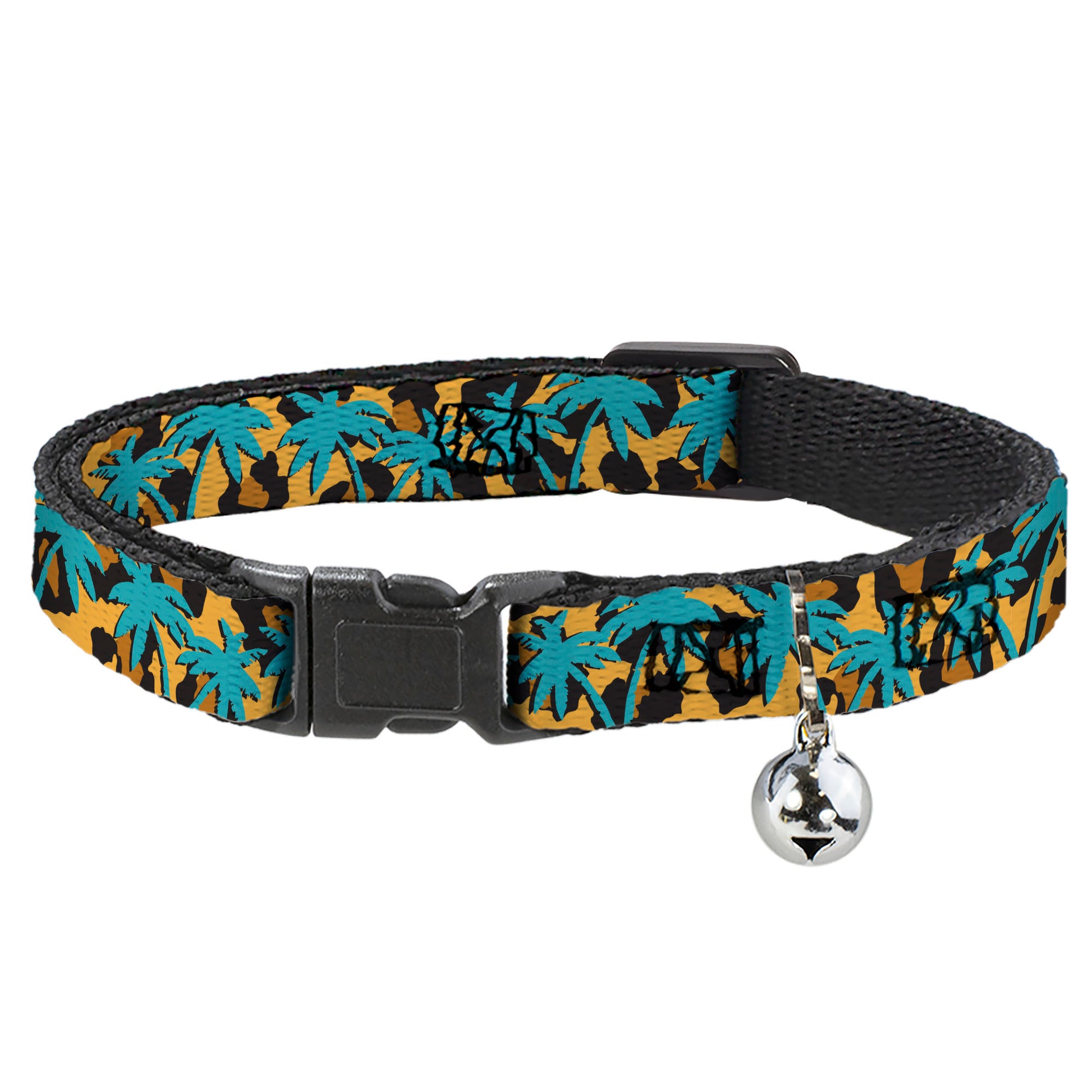 Cat Collar Breakaway - Palm Tree Silhouette Leopard Brown Turquoise Breakaway Cat Collars Buckle-Down