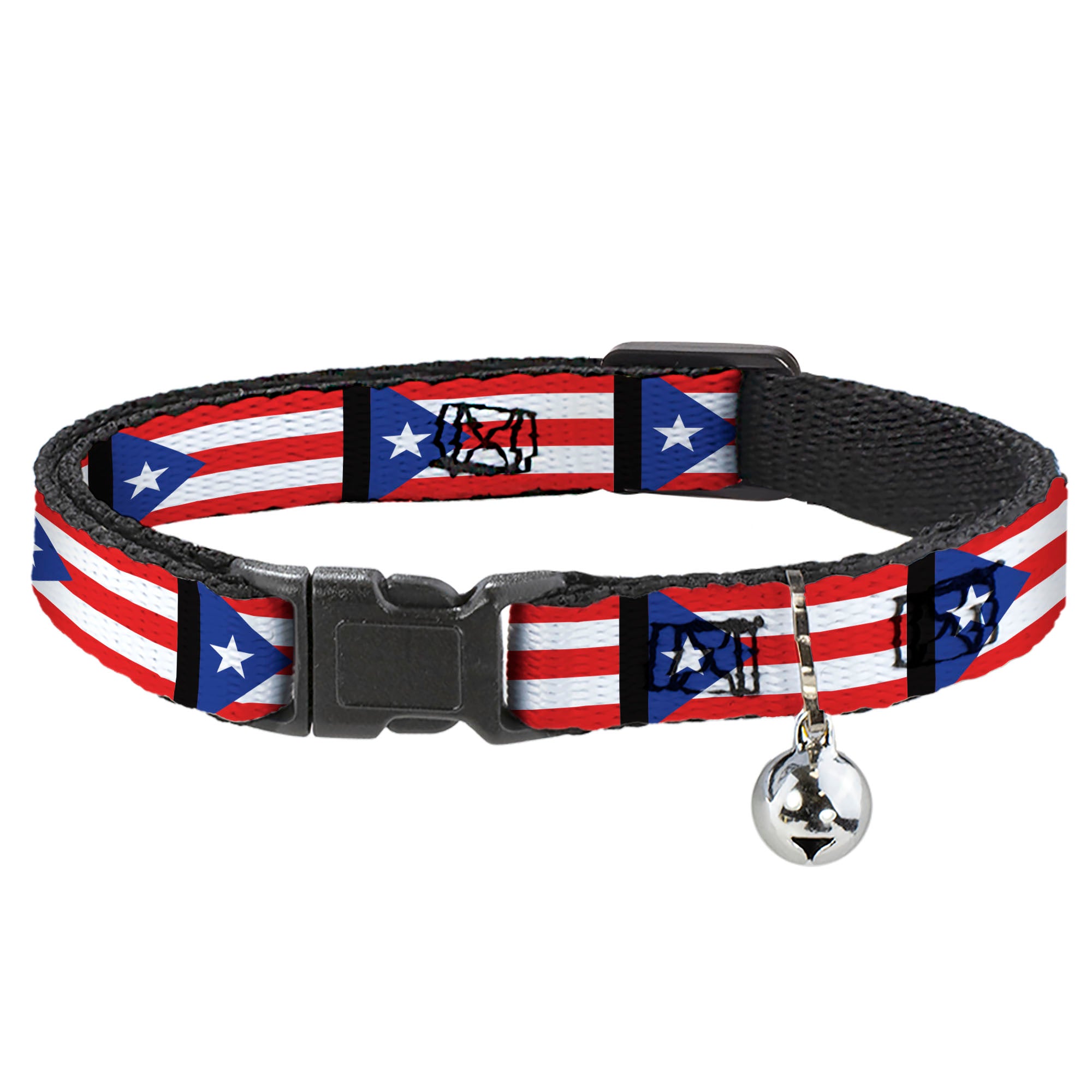 Cat Collar Breakaway - Puerto Rico Flag Repeat Black Breakaway Cat Collars Buckle-Down