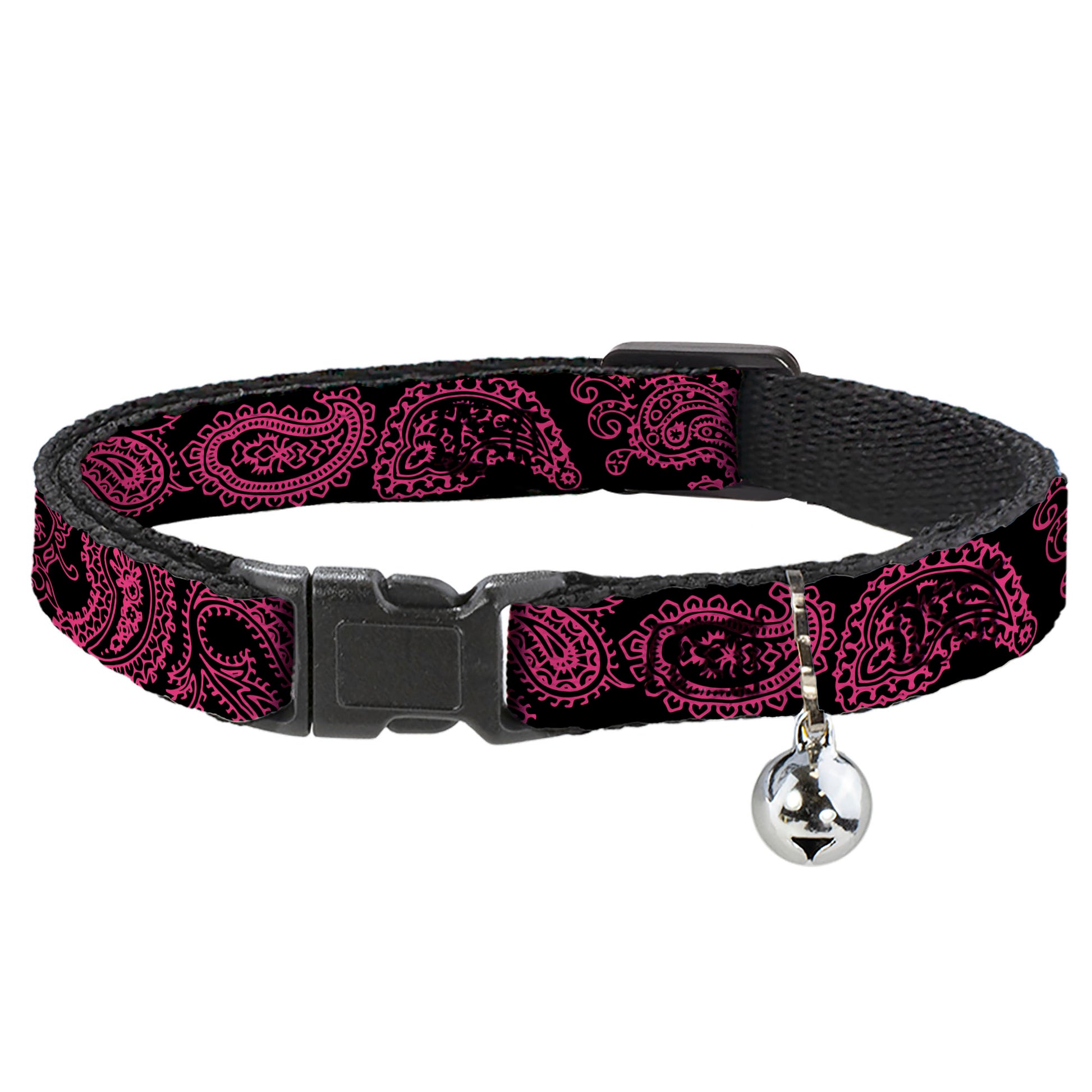 Cat Collar Breakaway - Paisley Black Neon Pink Breakaway Cat Collars Buckle-Down