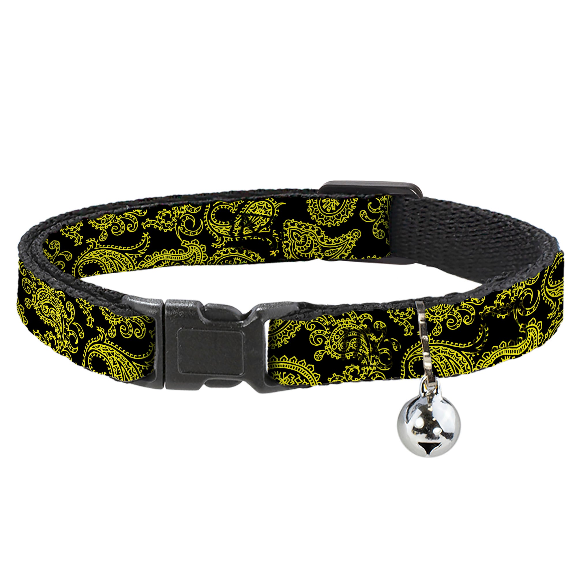 Cat Collar Breakaway - Paisley Black Neon Yellow Breakaway Cat Collars Buckle-Down