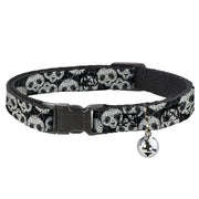 Cat Collar Breakaway - Panda Bear Sugar Skull Scattered Black White Breakaway Cat Collars Buckle-Down