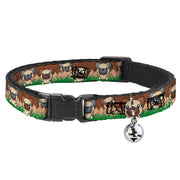 Cat Collar Breakaway - Pug Puppies Paw Prints Browns Greens Breakaway Cat Collars Buckle-Down
