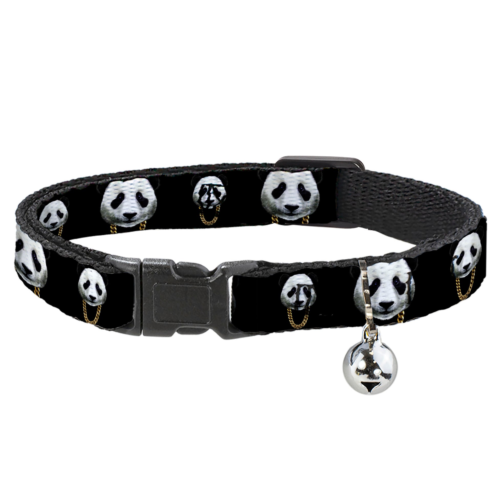 Cat Collar Breakaway - Panda w Gold Chain Black Breakaway Cat Collars Buckle-Down