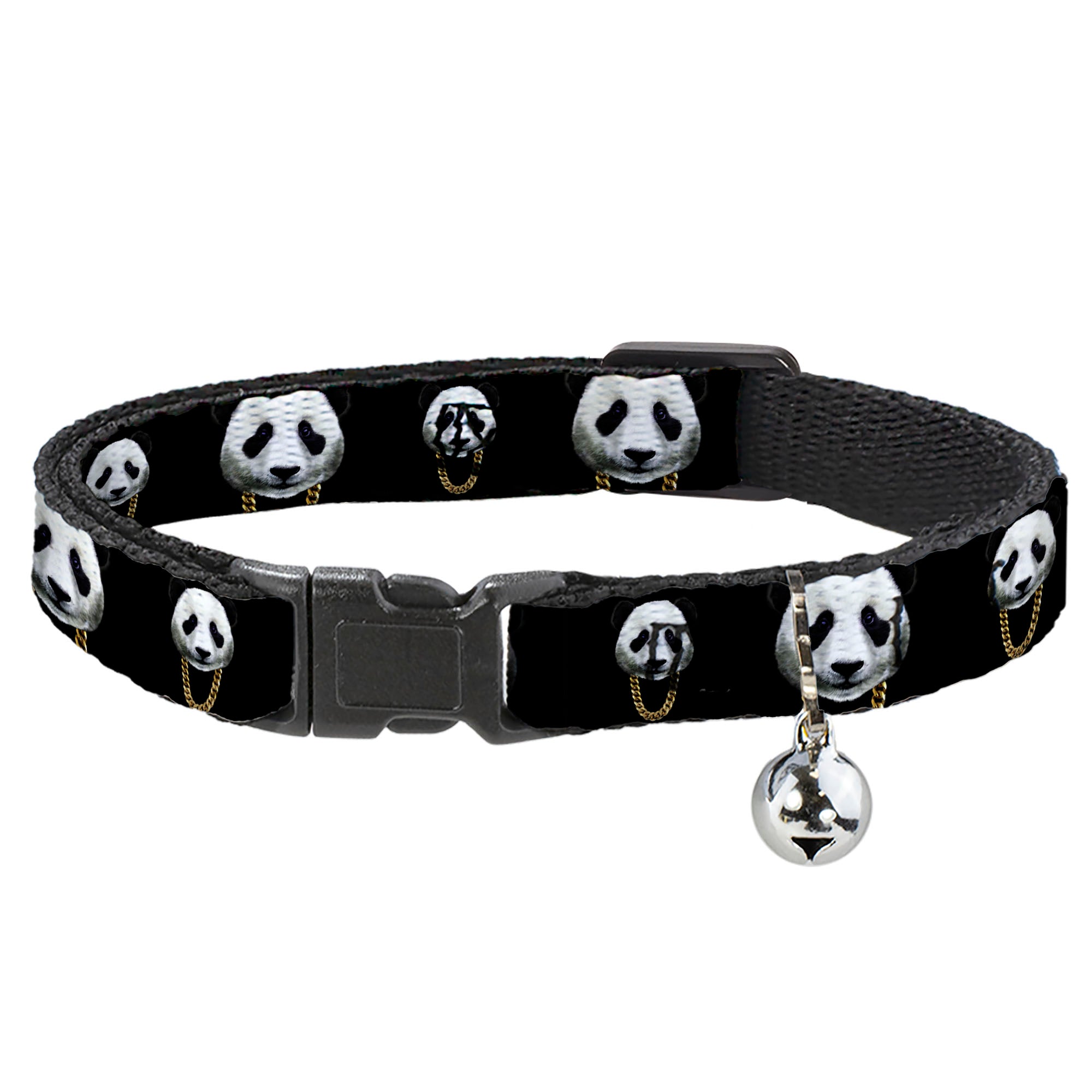 Cat Collar Breakaway - Panda w Gold Chain Black Breakaway Cat Collars Buckle-Down