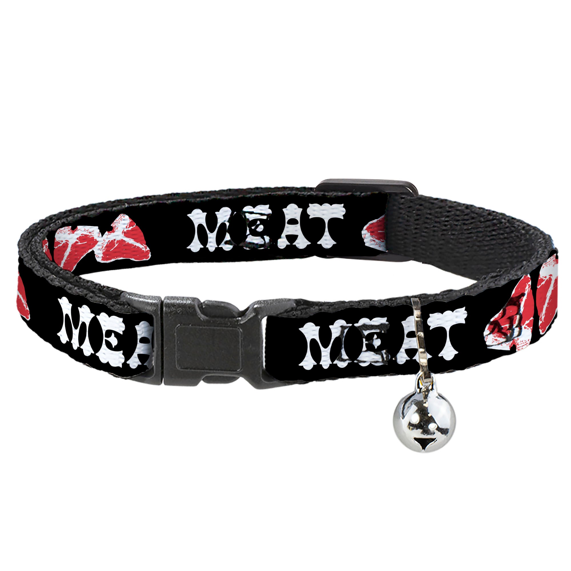 Cat Collar Breakaway - Steaks w MEAT Text Breakaway Cat Collars Buckle-Down