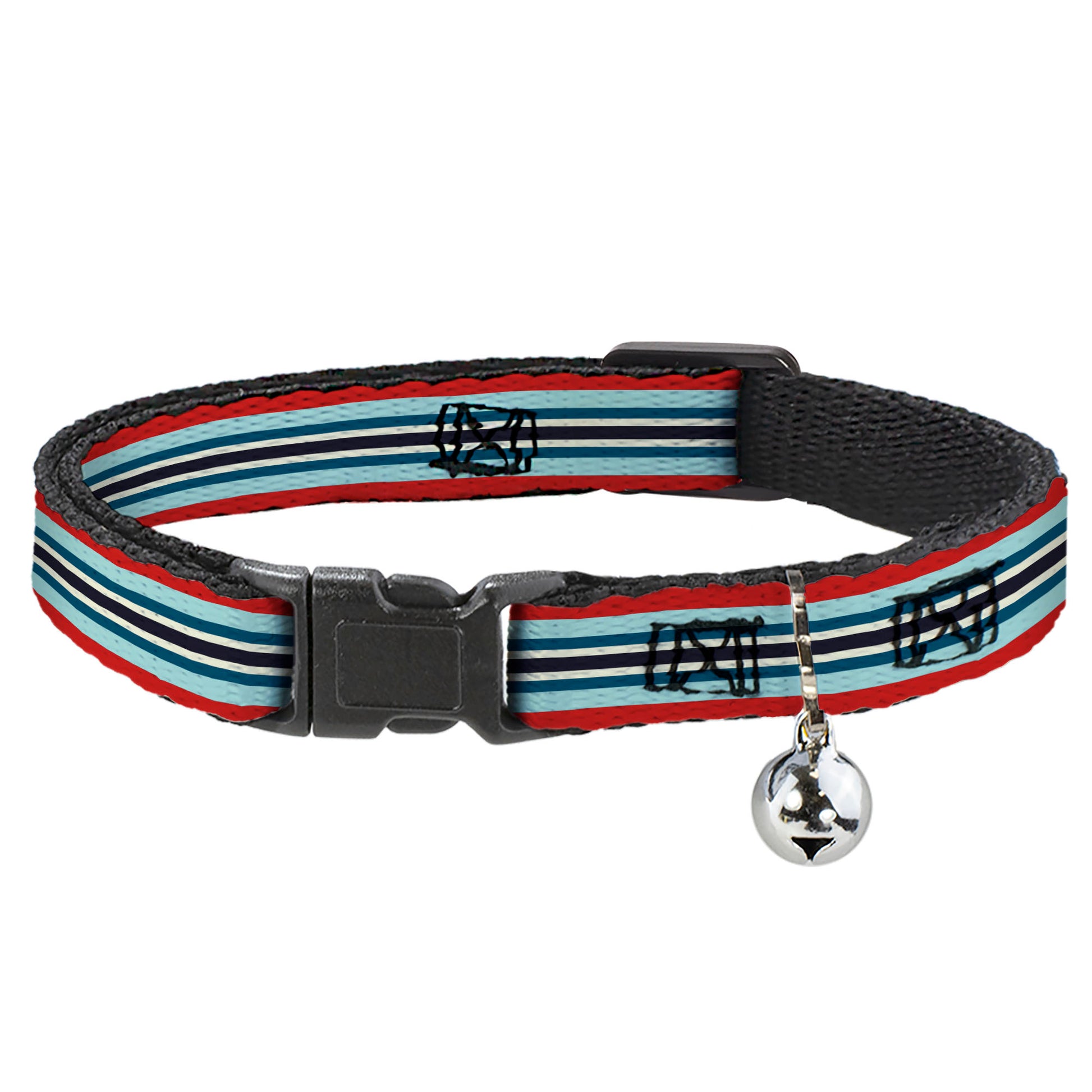 Cat Collar Breakaway - Stripes Red Blues White Breakaway Cat Collars Buckle-Down
