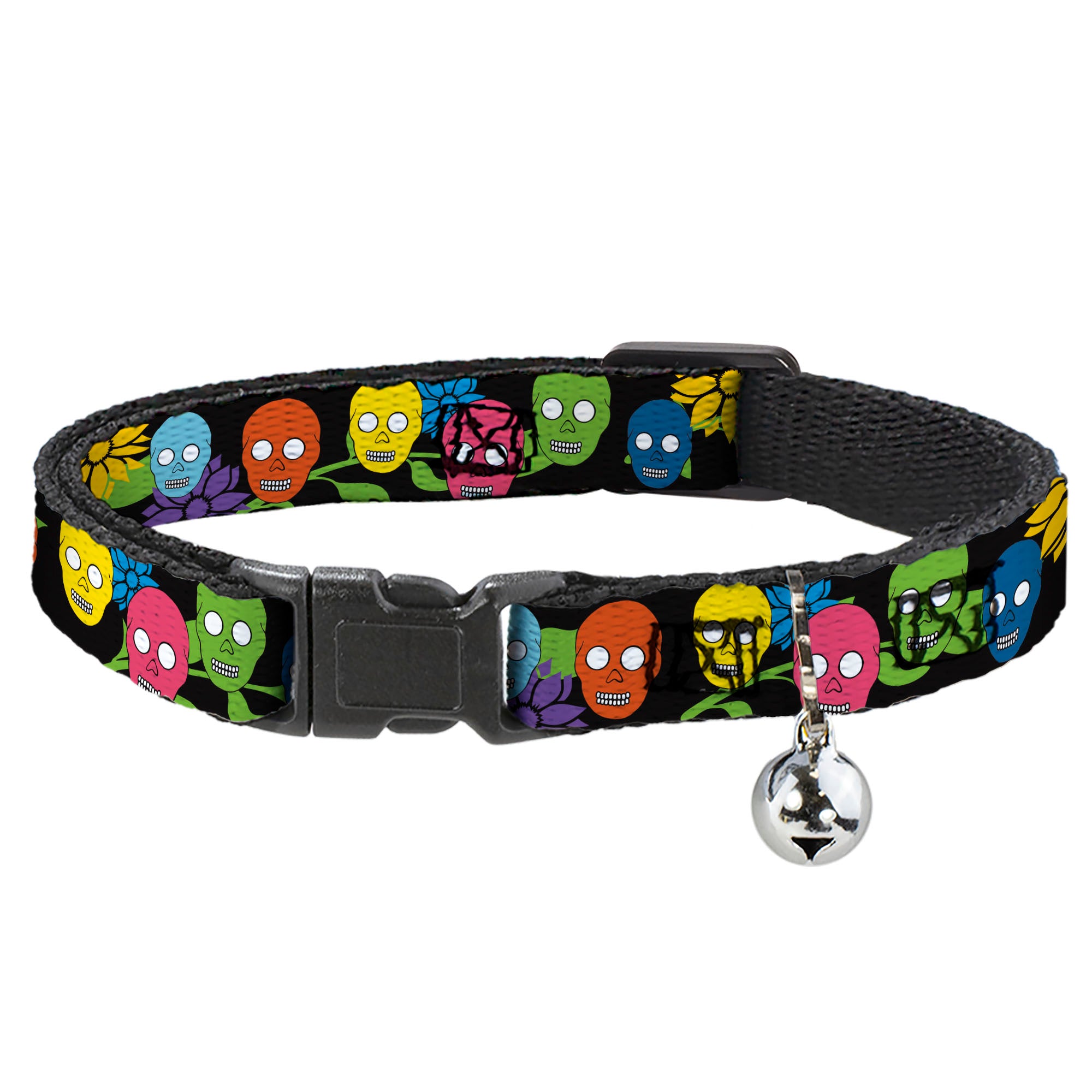 Cat Collar Breakaway - Skulls & Flowers Black Multi Color Breakaway Cat Collars Buckle-Down