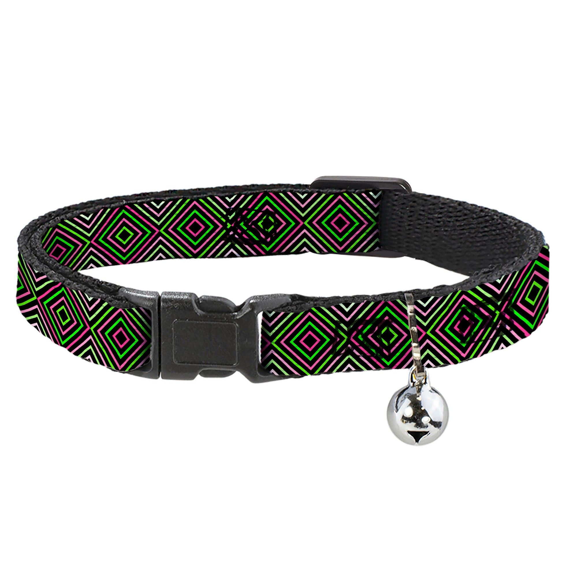 Cat Collar Breakaway - Square Lines Black Greens Pinks Breakaway Cat Collars Buckle-Down
