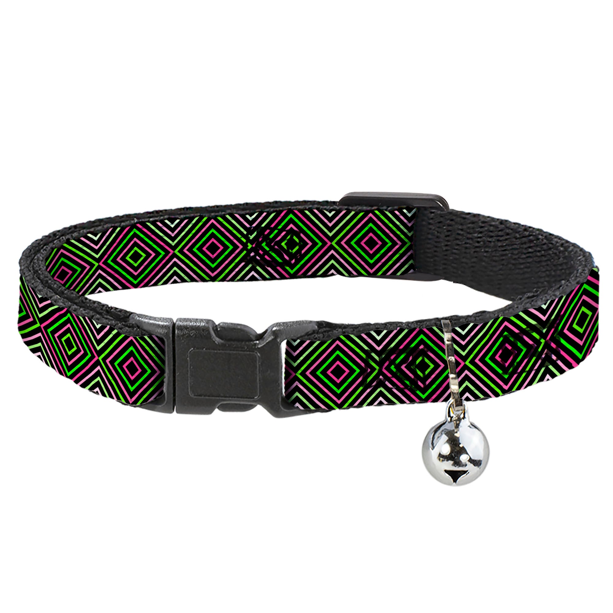 Cat Collar Breakaway - Square Lines Black Greens Pinks Breakaway Cat Collars Buckle-Down