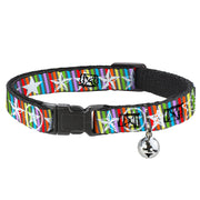 Cat Collar Breakaway - Stars w Lines Gray Multi Color White Breakaway Cat Collars Buckle-Down