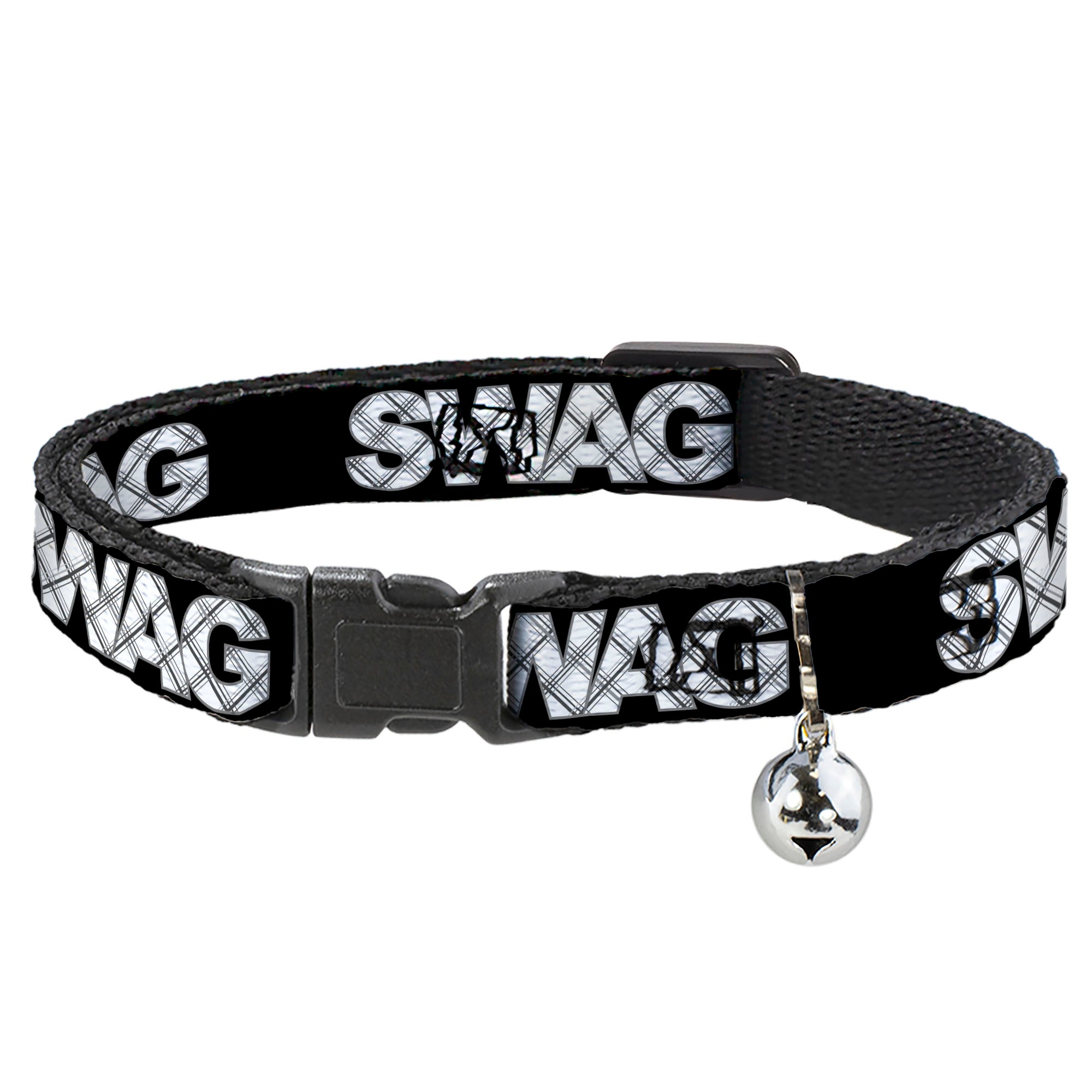 Cat Collar Breakaway - SWAG Black Plaid X White Gray Breakaway Cat Collars Buckle-Down