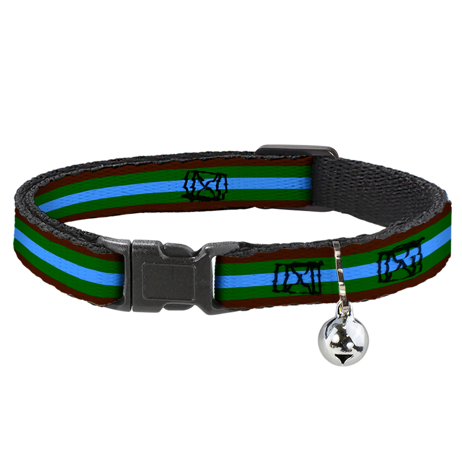 Cat Collar Breakaway - Stripes Brown Green Baby Blue Breakaway Cat Collars Buckle-Down