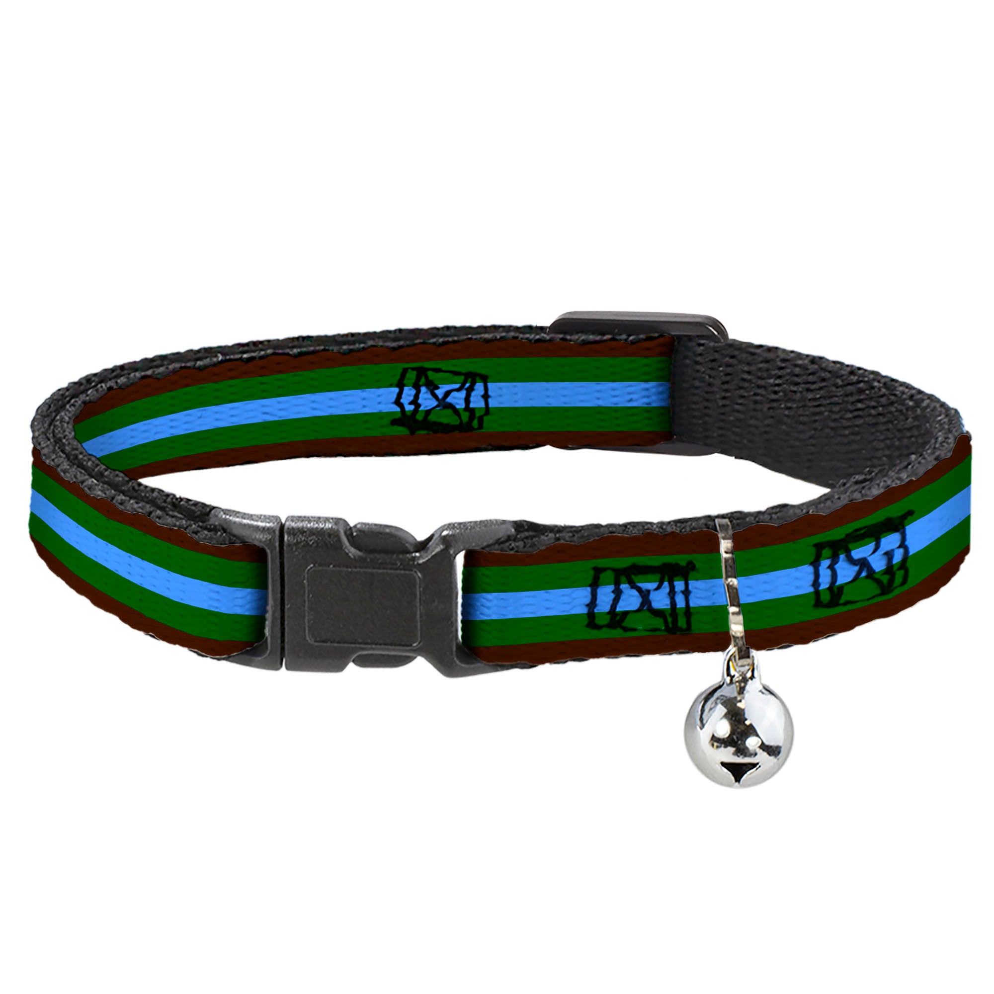 Cat Collar Breakaway - Stripes Brown Green Baby Blue Breakaway Cat Collars Buckle-Down