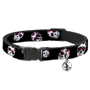 Cat Collar Breakaway - Sugar Skulls Scattered Black White Fuchsia Breakaway Cat Collars Buckle-Down