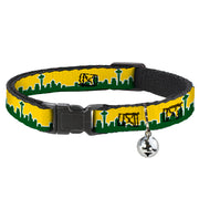 Cat Collar Breakaway - Seattle Skyline Yellow Emerald Green Breakaway Cat Collars Buckle-Down
